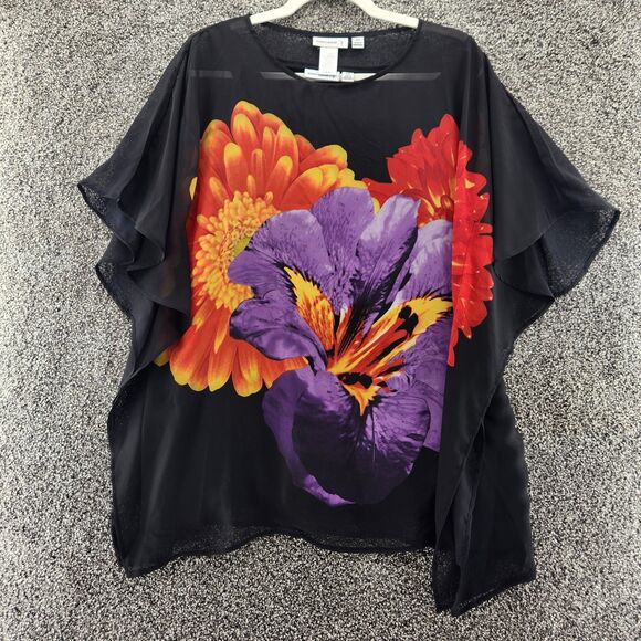 Susan Graver XXS black floral sheer 2pc tank and blouse - Picture 1 of 8